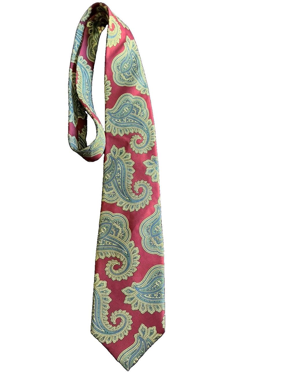 Christian Dior Monsieur Silk Tie Burgundy Red Blue Paisley Woven Italy USA VTG